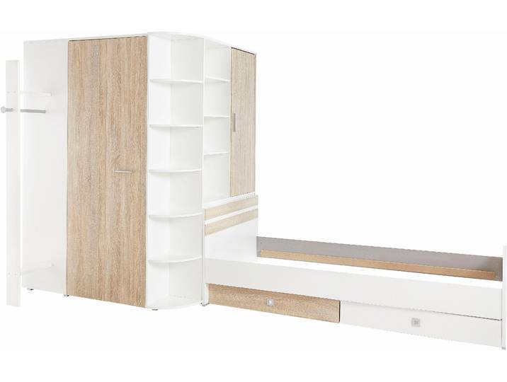 Jugendzimmer-Set WIMEX Joker Kleiderschrank mit Garderobe, Bett und Stauraumschubladen , weiss (weiß, struktureichefarben hell), Schlafzimmermöbel-Sets, Jugendzimmer-Set