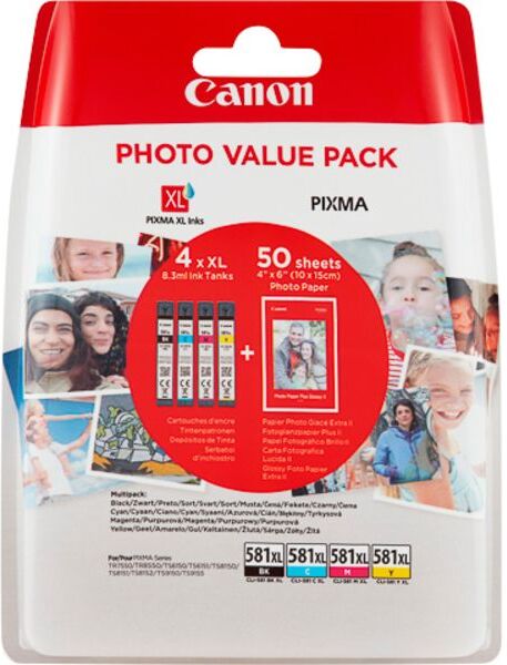 Canon CLI-581XL C/M/Y/BK photo value pack - 4 couleurs - Cartouche d'encre - Grande capacité - Multipack 4 couleurs
