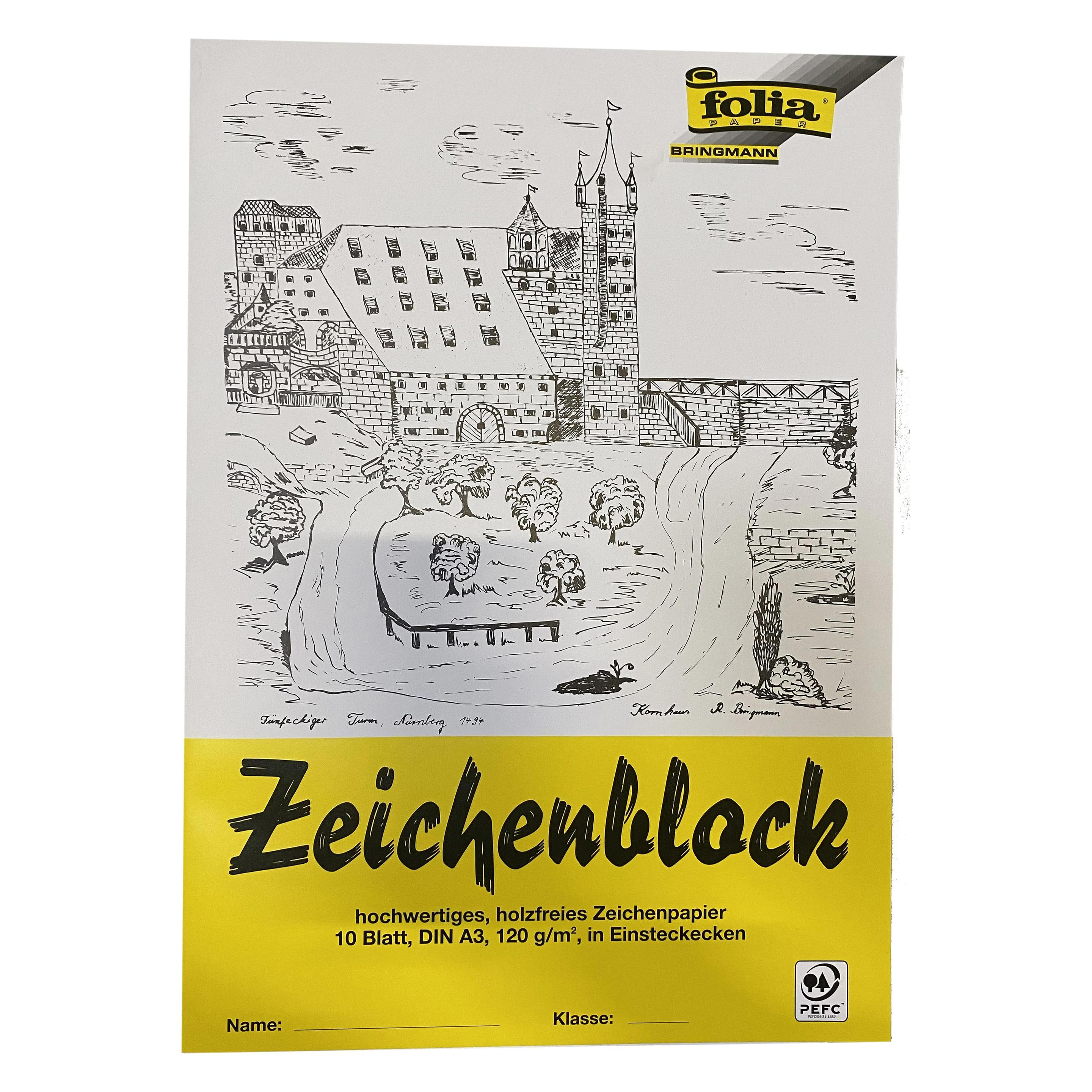 Folia 10 Zeichenblock mit Leinenecken DIN A3 (A3, Blanko, Kein Einband) (8103)