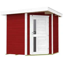 Weka 21 mm Gartenhaus 229 A Eckhaus inkl. moderner Design-Einzeltür schwedenrot Gartenhaus 229 A Gr. 1 (209 x 205 cm) - 50 % Rabatt auf Dacheindeckung