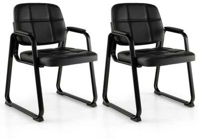Costway Set of 2 Waiting Room Chair Home Office PU Leather Guest Chairs-Black