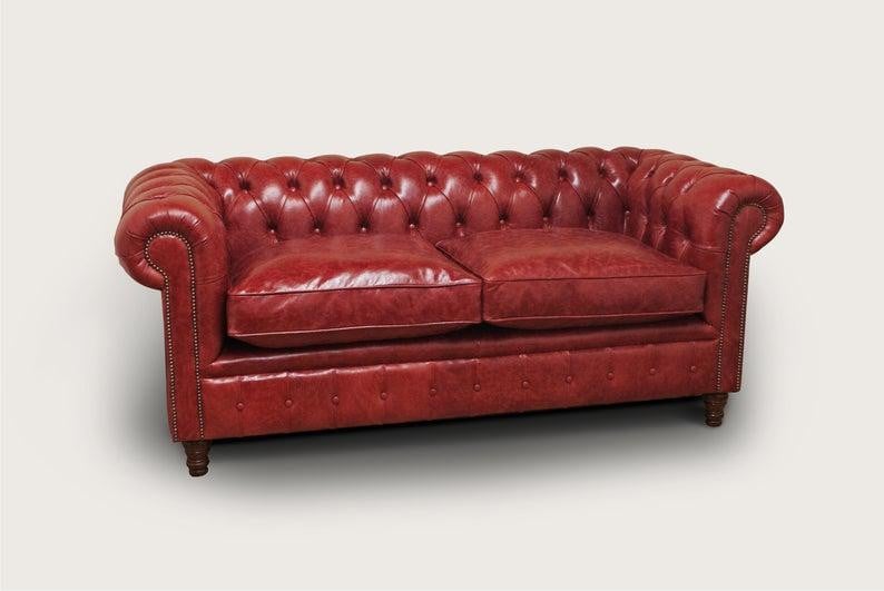 Luxus Chesterfield 2-zits lederen sofa in rood
