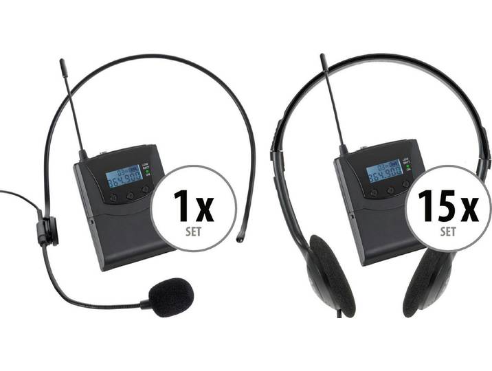 Pronomic Silent Guide V2 Basic Set für 15 Personen Funk-Kopfhörer (Geeignet für z.B. Stadtführungen und kleinere Außenveranstaltungen, keine Sprachsteuerung, UHF Funk, Mit Lautstärkeregler und Kanalwahlschalter)