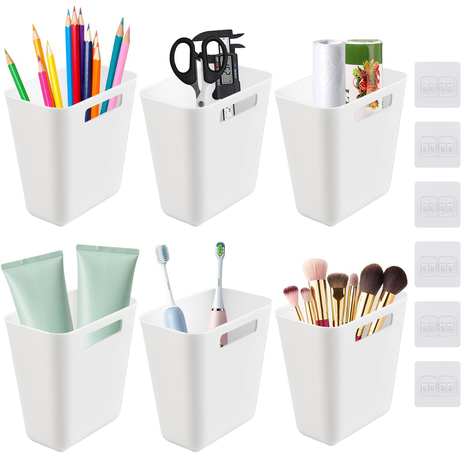 Set van 6 zelfklevende wandopbergboxen in wit plastic voor keuken en badkamer