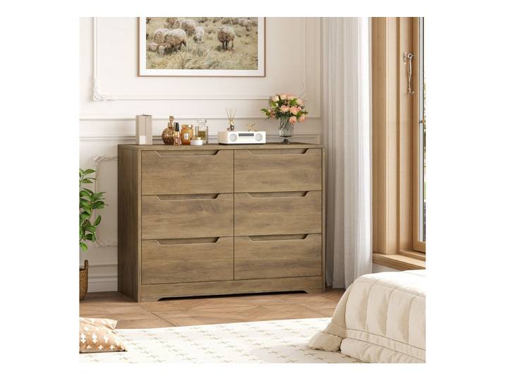 HOMECHO Kommode, Sideboard mit 6 Schubladen, Komodenschrank aus Holz