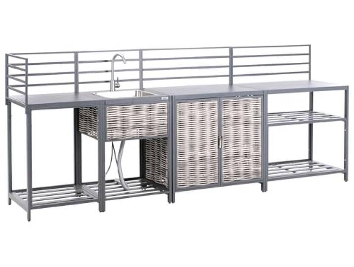 Beliani Outdoor-Küche 4-teilig Aluminium/Polyrattan grau mit Edelstahl-Spüle Mirador