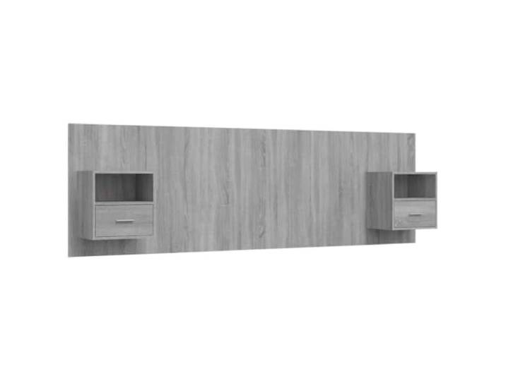 GHVBNMF Kopfteil mit 2 Nachttischen Grau Sonoma Wandmontage Holzwerkstoff Platzsparendes Schlafzimmer Set zur Wandbefestigung mit integriertem Stauraum aus robustem Holzwerkstoff 3-teilig