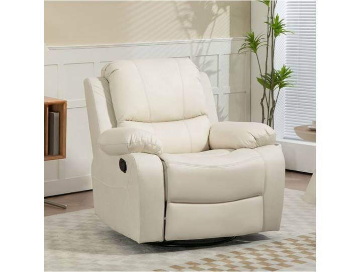 VUENOR fauteuil relax pivotant crème – inclinable 135° avec repose-pieds