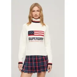 Superdry für Damen. W6110538A Strickpullover mit Rollkragen weiß (XXS), Beige, Lässig, Baumwolle