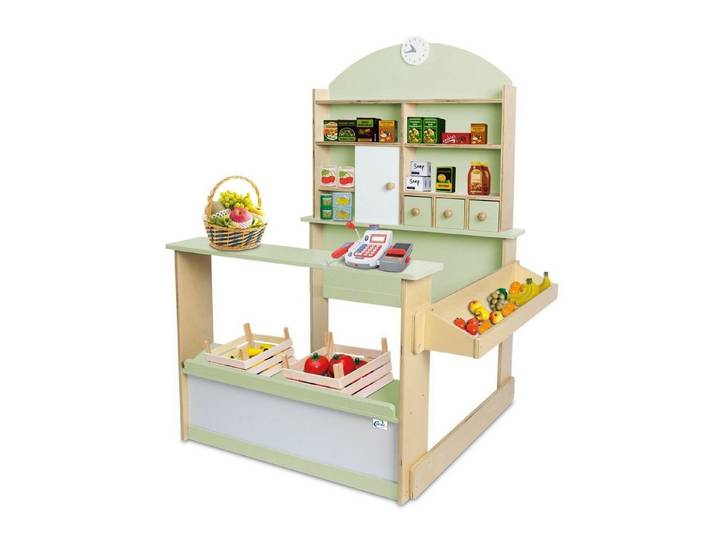 Coemo Kaufladen LILLY, Grün Verkaufsstand Tante-Emma-Laden großer Kaufmannsladen Theke Holz