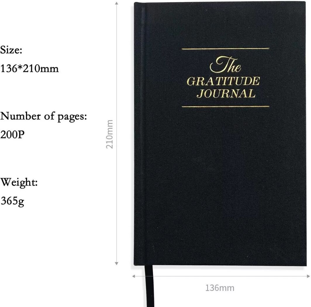 INF A5 Dankbarkeitstagebuch – Hardcover Notizbuch aus Leinen mit dickem Papier Schwarz
