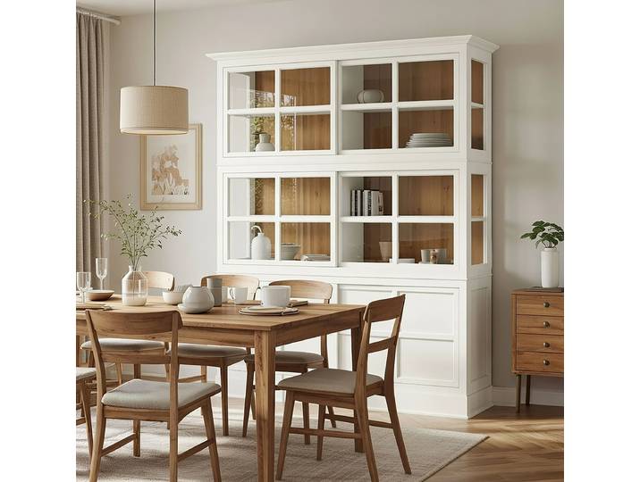 Vitrinenschrank 191 x 220 x 49cm Weiß/Pinie Weiß/Pinie Honig