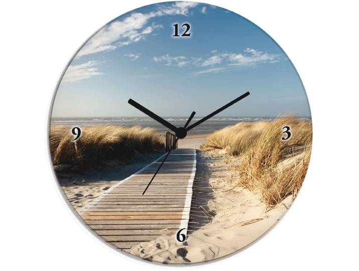 Wanduhr ARTLAND Nordseestrand auf Langeoog - Steg , beige (natur), T:1,8cm, Wanduhren, Wanduhr, wahlweise mit Quarz- oder Funkuhrwerk, lautlos ohne Tickgeräusche