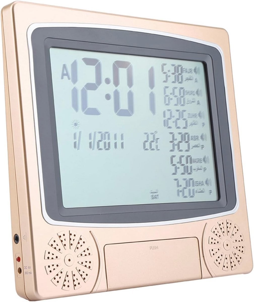 Azan wekker voor gebedstijden - digitale tafelklok met LCD-display - goud