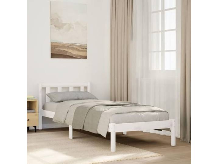 RJPLMFV Bettgestell aus massivem Kiefernholz, 90 x 210 cm Ohne Matratze, Lattenrost, Kopfteil, stabile Füße, rustikaler Stil