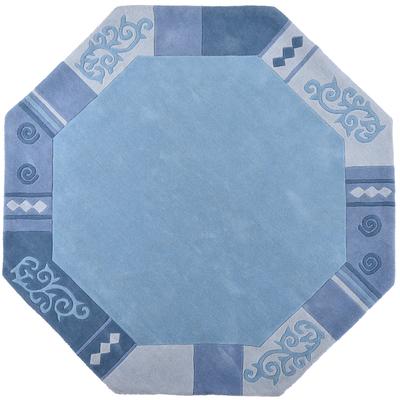 Wollteppich THEKO "Ambadi", blau, B:200cm H:14mm L:200cm, Schurwolle, Teppiche, reine Schurwolle, handgetuftet, mit Bordüre, modern