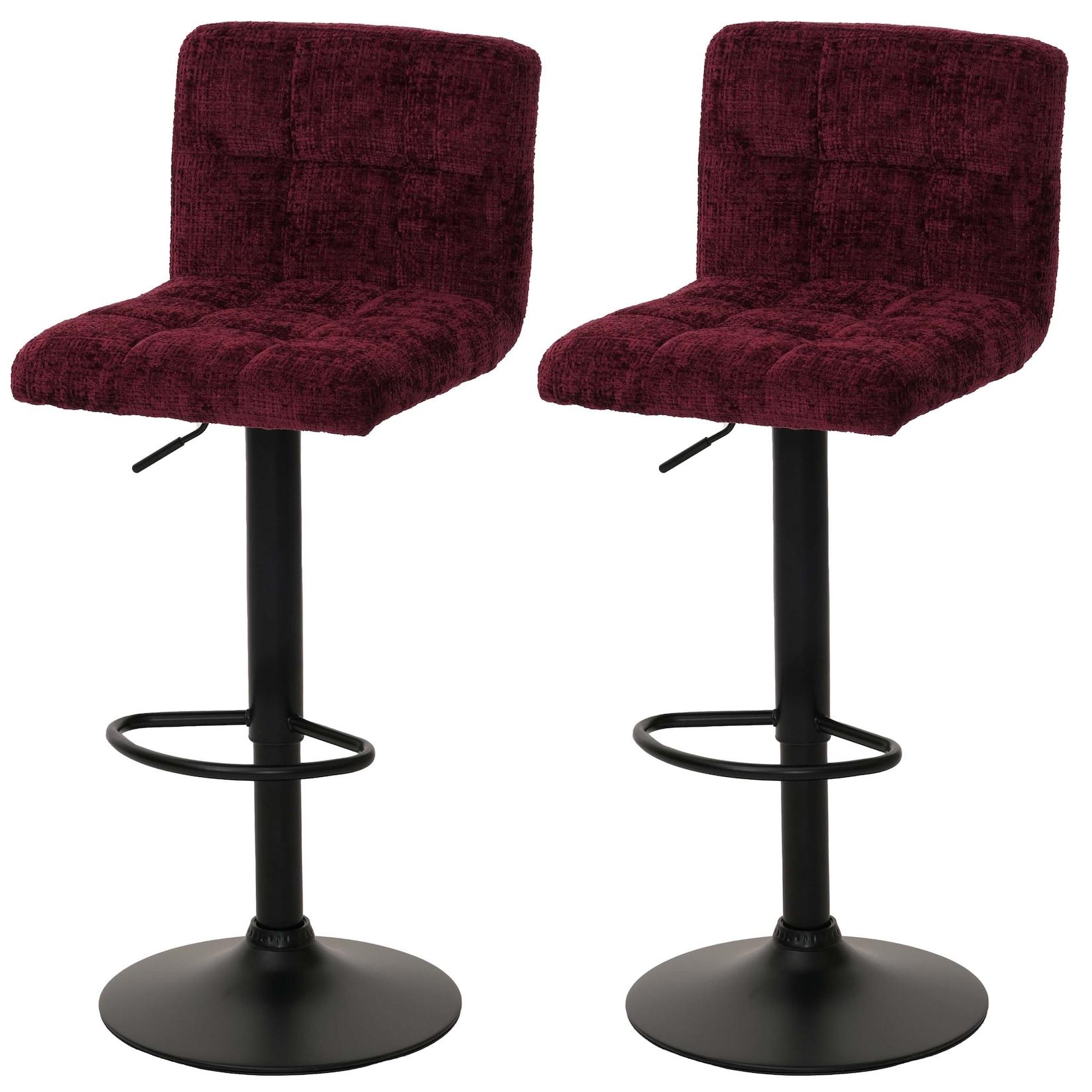 2er-Set Barhocker MCW-G87, Tresenhocker Barstuhl, höhenverstellbar drehbar, Stoff Chenille (465g/m²) MVG ~ bordeaux