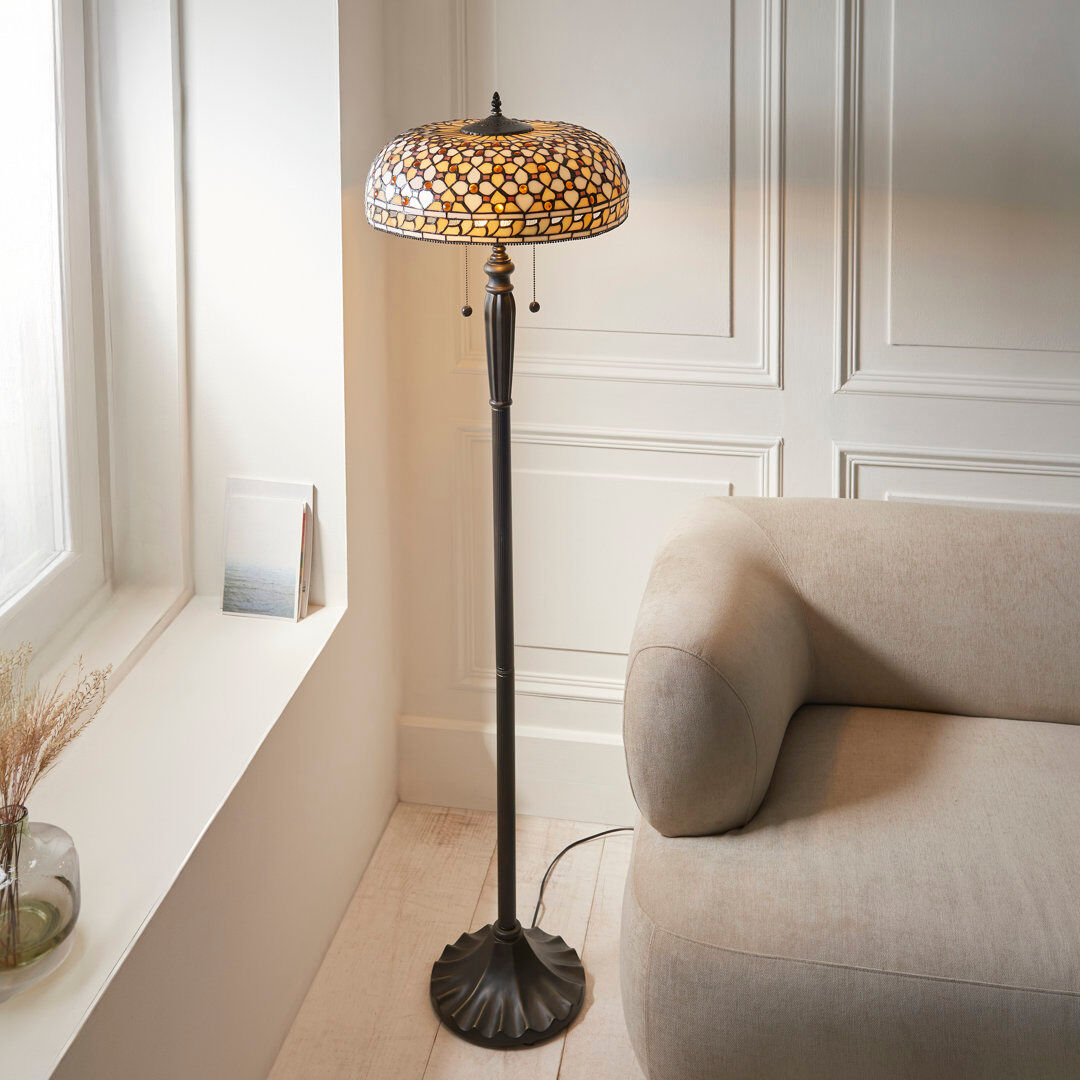 Astoria Grand Lairgnen Large Tiffany 2-Light floor lamp Satin 157cm H X 45cm W X 45cm D