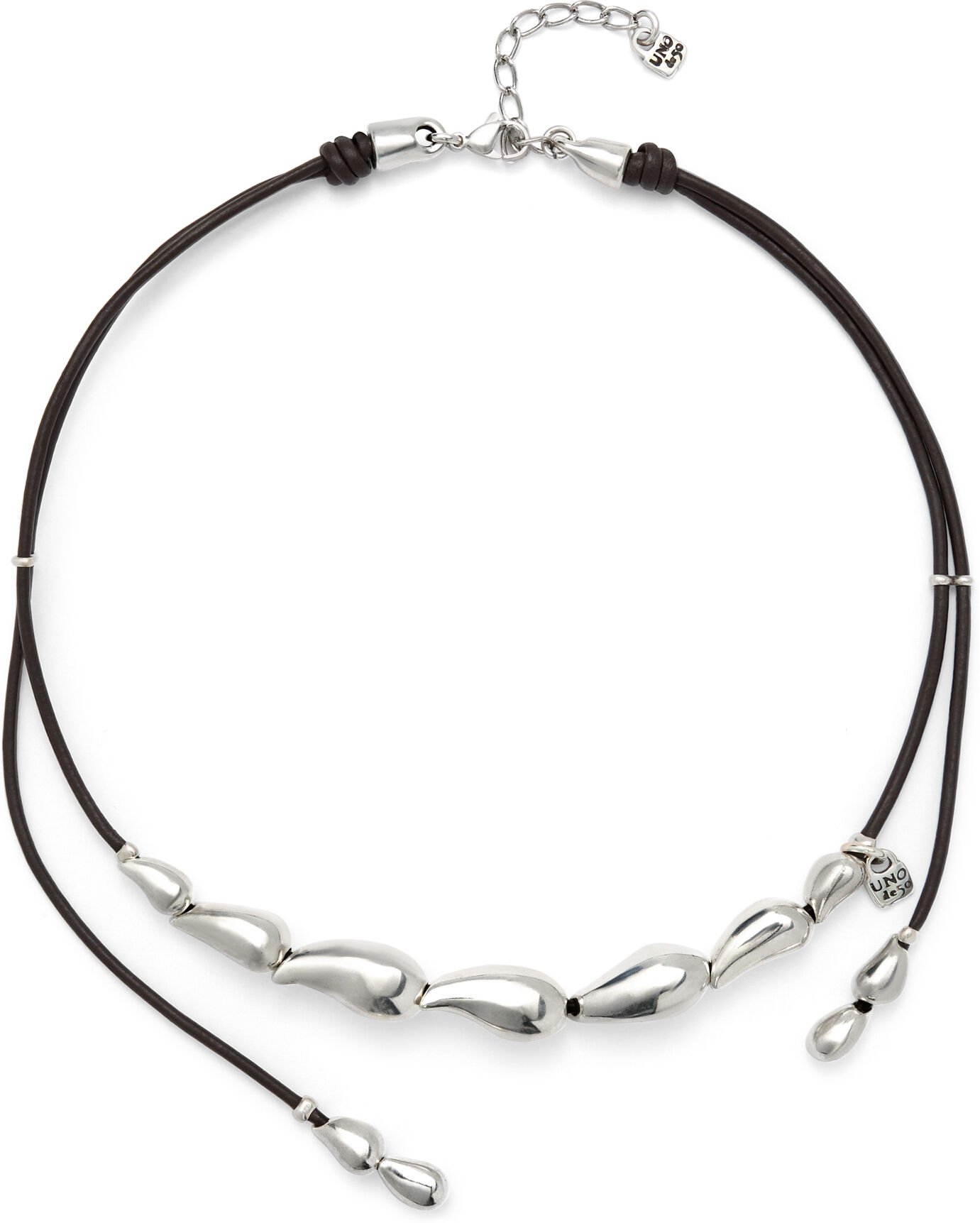UNOde50 Collar en cuero con gotas bañadas en plata entrelazadas Plateado U