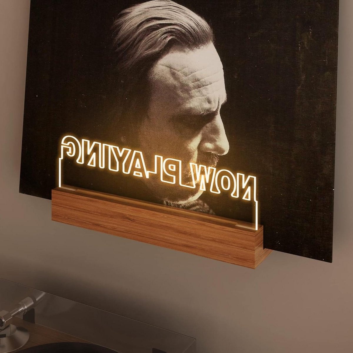 Nu Spelende Vinyl Record Stand Wandmontage - Houten Acryl Houder voor Vinyl Album Display met Warm Witte Verlichting