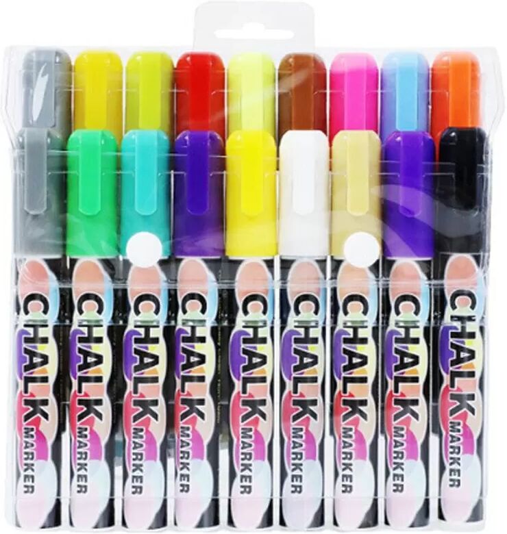 INF 18 Farben Fluoreszierende Textmarker - Abwischbare Neonstifte für LED-Tafeln