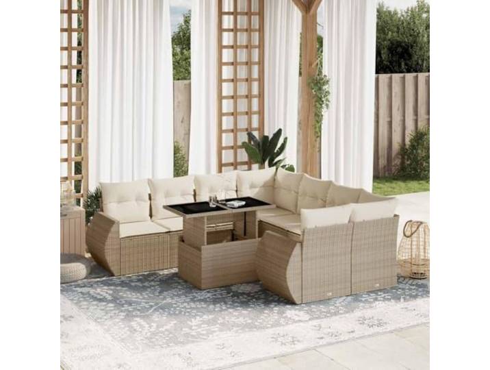 YUTAASU 9-TLG. Poly Rattan Sofagarnitur Beige mit Kissen