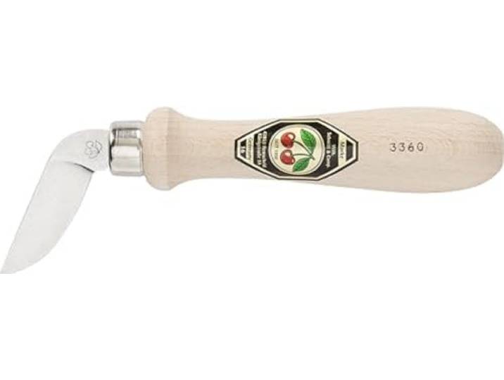 Kirschen Kerfsnijmes met houten handvat zijwaarts gebogen, gebogen snijkant, beige/argent