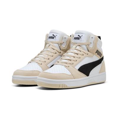 Sneaker PUMA "REBOUND V6 SD", Herren, Gr. 37, weiß (alpine snow, puma schwarz, puma weiß), Leder, mehrfarbig, Schuhe Sneaker, knöchelhoher Schnitt, mit Schnürverschluss