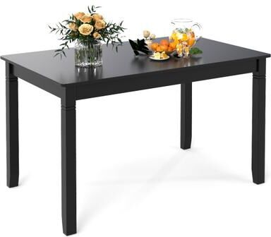 Costway 48-Inch Wooden Dining Table for 4 People Rectangular Kitchen Table with Rubber Wood Legs-Black