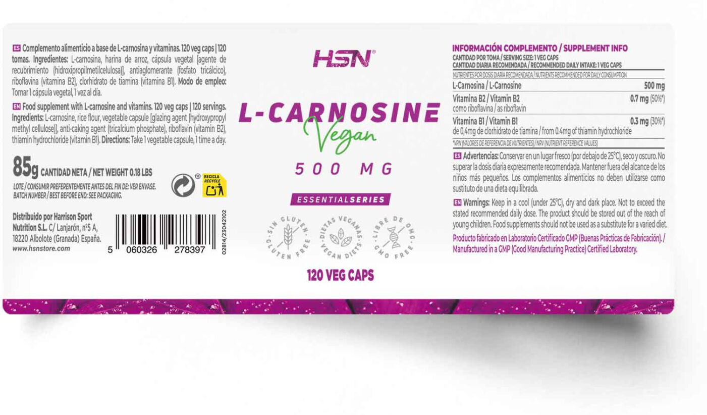 HSN L-carnosina 500mg - 120 veg caps - Antioxidantes - Cápsulas Vegetales - 120  Servicios