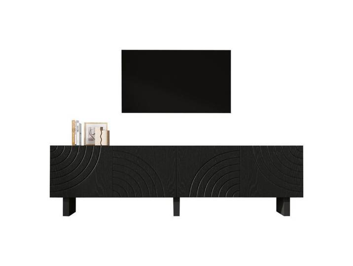 Meuble TV 180 cm noir avec 4 portes et rangement design moderne pour TV 75