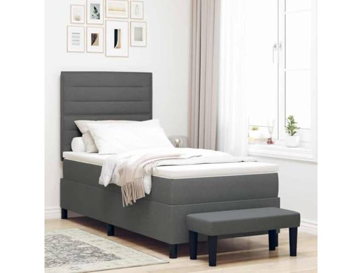 Verstellbares Kopfteil Stoff Mittel Fest Matratze Boxspringbett Grau 100 x Boxspringbett mit Matratze Dunkelgrau 100x200 cm Stoff verstellbares Kopfteil Holzrahmen Luxus Doppelbett mit Schaum Topper
