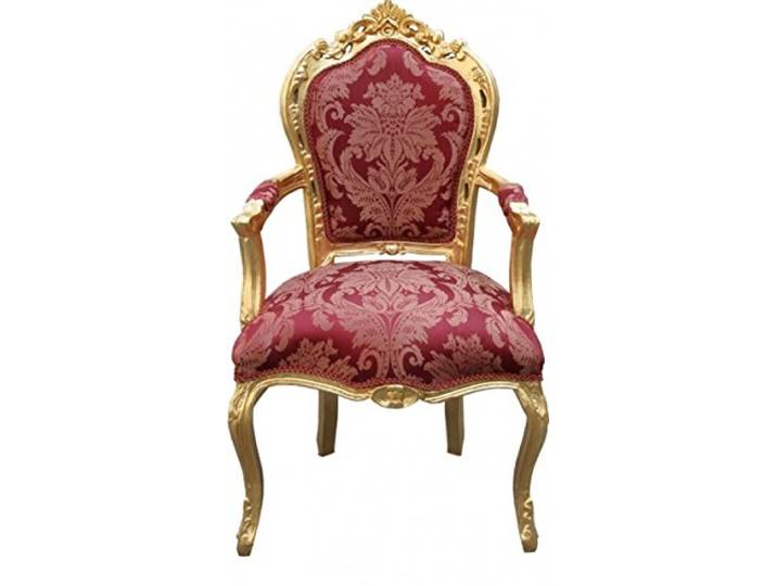 Casa Padrino Barock Esszimmer Stuhl Bordeaux Muster/Gold mit Armlehnen - Limited Edition