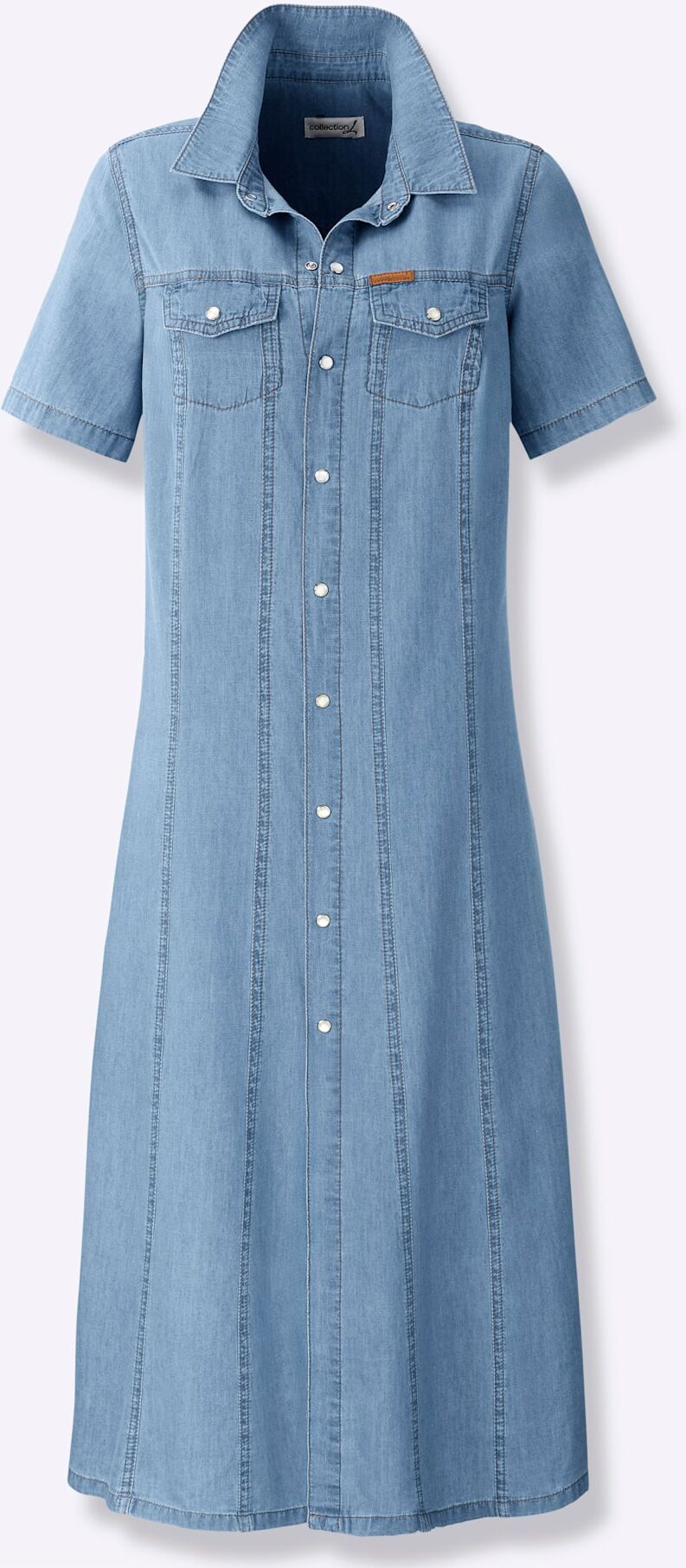 Jeanskleid CASUAL LOOKS "Jeans-Kleid", Damen, Gr. 20, Kurzgrössen, Kurzarm, Twill, blau (blau, bleached), Twill, 100% Baumwolle, unifarben, wadenlang, Kleider Jeanskleid blau, bleached 20, Kurzgrössen, Kurzarm, Twill