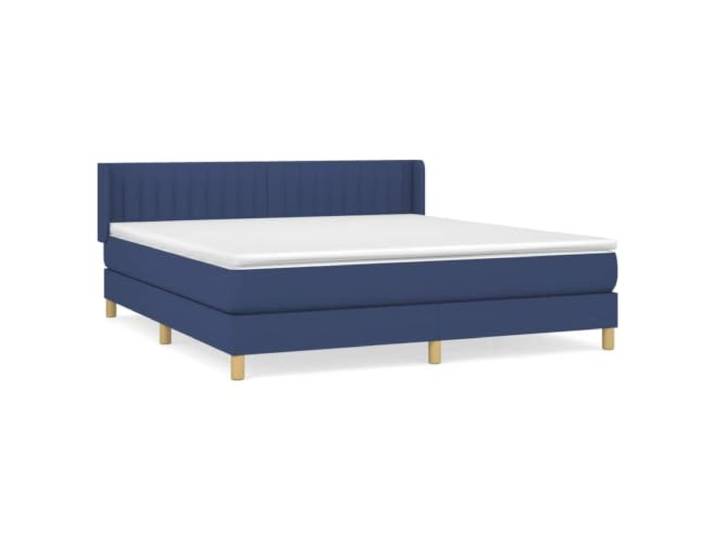 PUGYNBK Boxspringbett mit Stoffmatratze, Blau, 160 x 200 cm Verstellbares Kopfteil, Taschenfederkerne, mittlere Festigkeit, Matratzenschoner