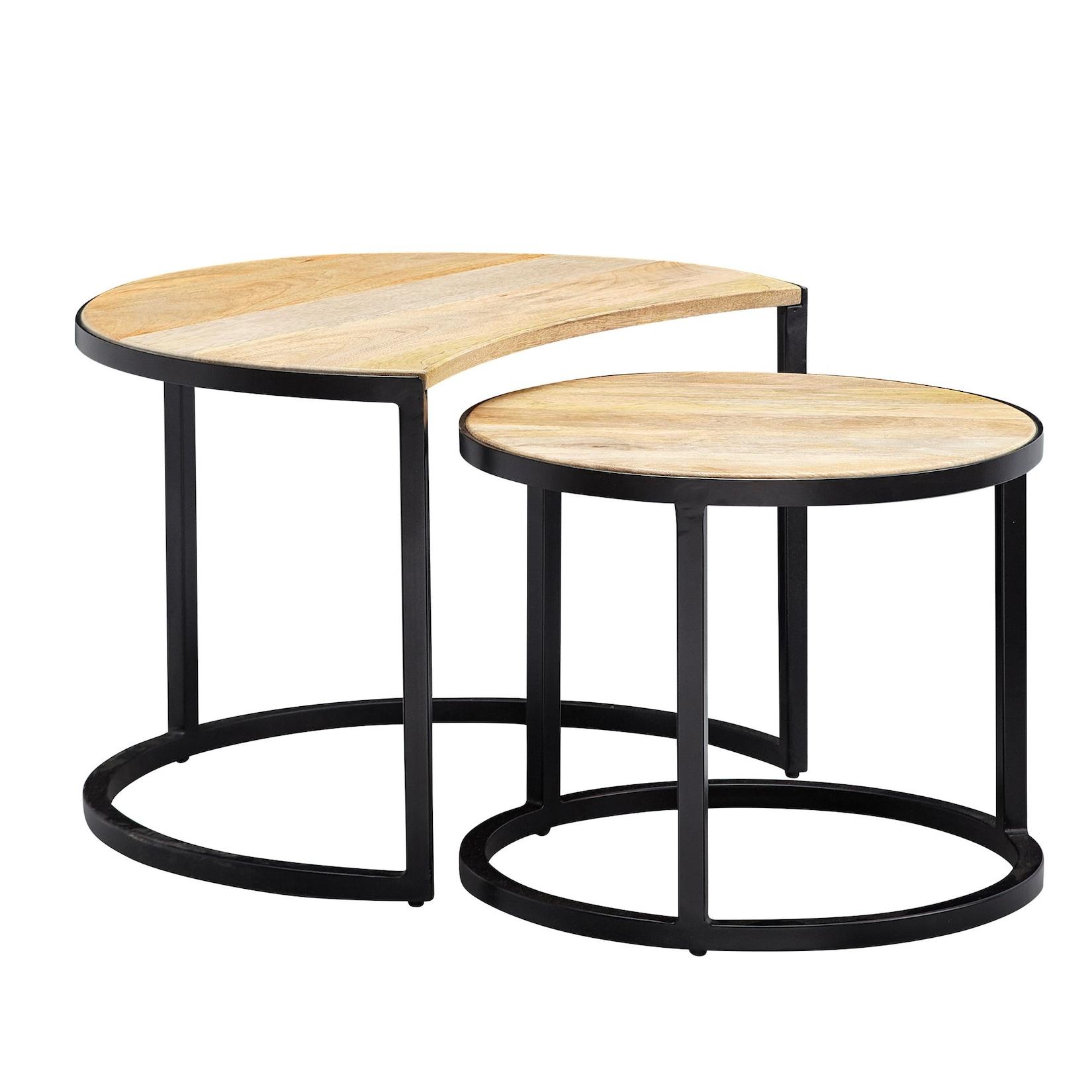 KADIMA DESIGN Couchtische ESINO Set: Industrial-Stil, Holz und Metall, handgefertigt, Anti-Rutsch-Noppen, 15 kg/10 kg Belastung