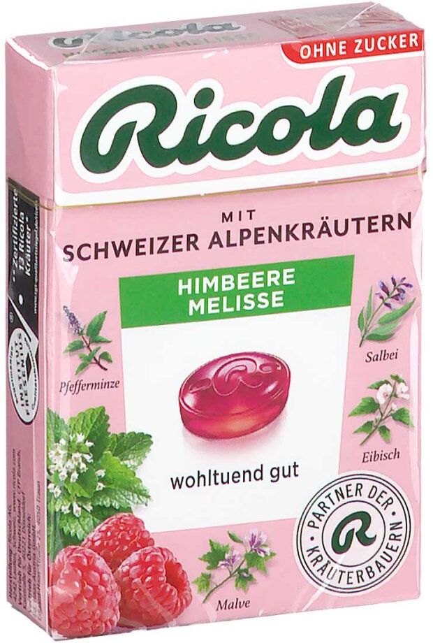 Ricola Himbeere Melisse Bonbons ohne Zucker Box 50g