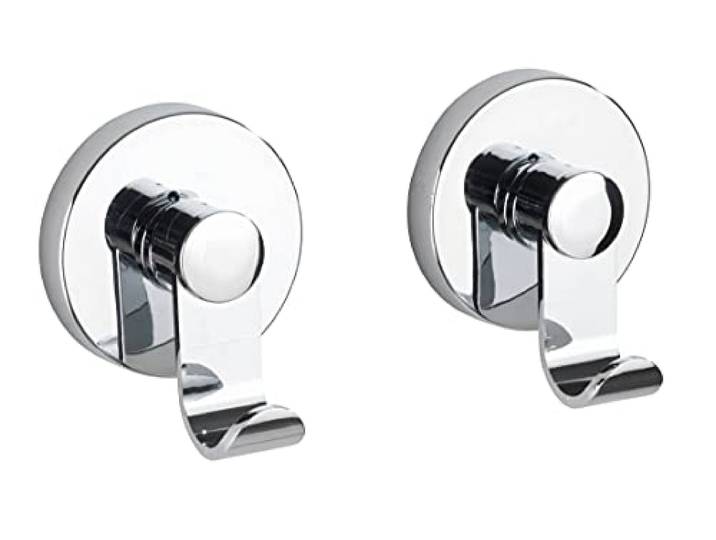 WENKO Vacuum-Loc® Haken-Set Irun, 2er Set Wandhaken, Handtuchhaken für Küche, Bad & den gesamten Haushalt, Befestigung ohne Bohren, Aufhängung für Badtücher, Schals, & Tücher, je 6 x 7 x 5 cm, Chrom