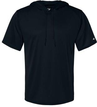 Badger Sport 4123 Men's B Core S/S Hood Top in Black size 3XL   Polyester 412300, BG4123