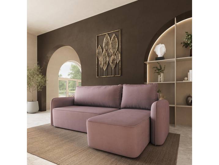 Masseno Ecksofa DOLVER mit Schlaffunktion und Bettkasten, Ausziehbares Bettsofa - Rosa, KRONOS 27