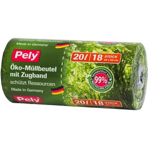 Pely Müllbeutel Öko, 20 Liter, mit Zugband, grau, 18 Stück