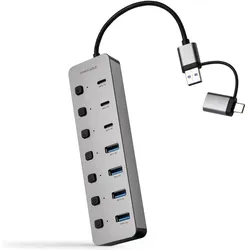 Nanocable USB-C / USB-A Hub – 7 Anschlüsse (Grau) (USB-A, USB-C, 7 Ports), Dockingstation + USB Hub, Silber