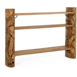 Konsole Arwood aus Teakholz, Retro Chic Design, naturbraun, mit 3 Einlegeböden und 2 Fächern