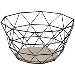 Relaxdays Obstkorb, dekorativer Obstschale, Obst & Gemüse, Eisen & Holz, Industrial Design,  HBT: 14,5x28x28 cm, schwarz
