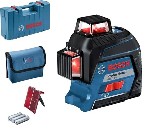 BOSCH Professional Akku-Kreuzlaser GLL 3-80, Zielplatte, Koffer 0.601.063.S00 (4 × AA)