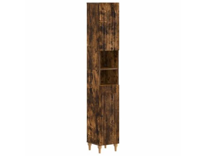 PUGYNBK Badezimmerschrank aus rauchiger Eiche mit offenem Regal Feuchtigkeitsbeständiges Holz, wendbare Tür, schlankes Design für kleine Räume