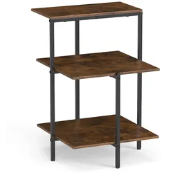 COSTWAY 3-stöckiger Beistelltisch mit offenen Ablagefächern, Industriestil-Nachttisch aus Metall und Holz, rustikal brauner Sofatisch