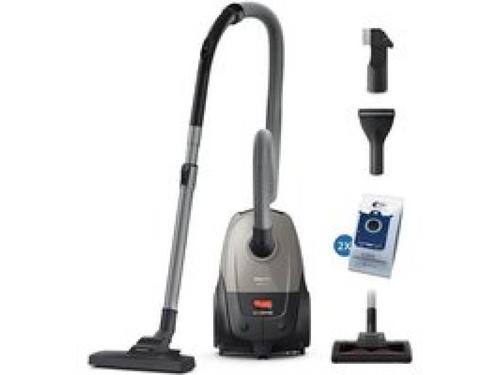 Aspirateur avec sac gris - Philips - Sac à poussière 3 0 l - Nettoyage à sec - Portée 12 m - Tube télescopique