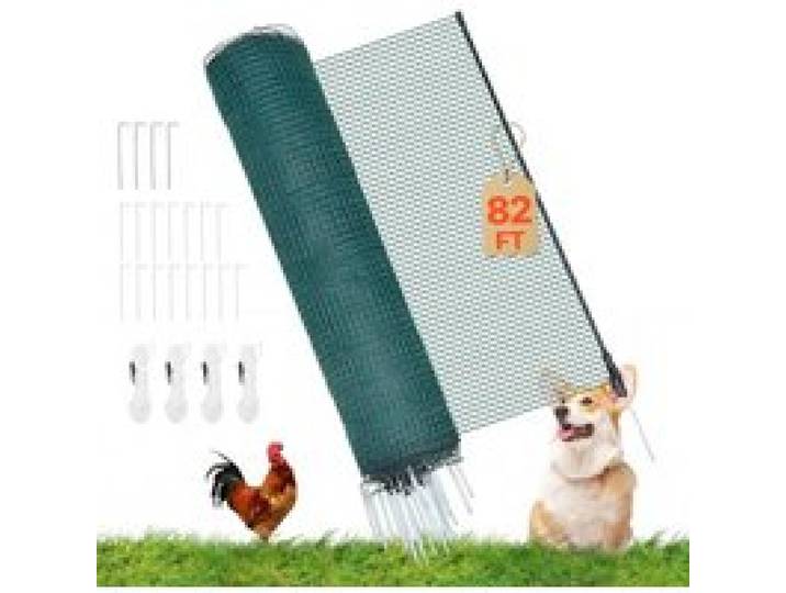 VEVOR Clôture Filet Mobile 25x0,9 m Filet de Clôture pour Chien en Plastique Temporaire pour Poules, Plantes, Jardin, Cours Extérieures, Mailles Serrées, avec Poteaux, Piquets à Double Pointe, Haubans