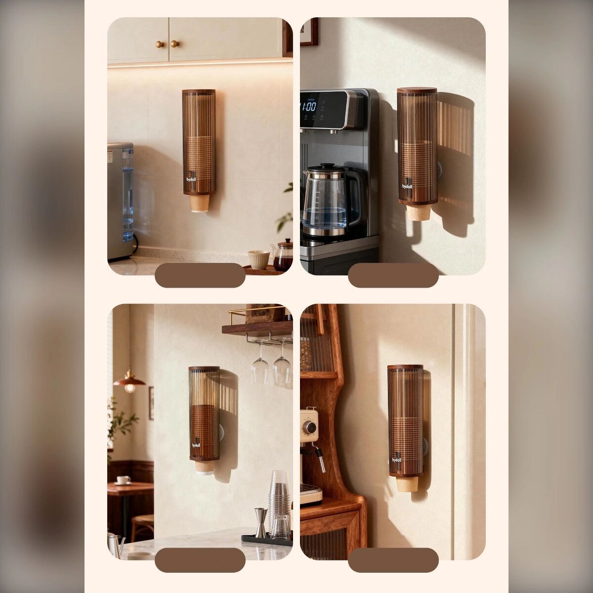 INF Saugnapf-Becherhalter – Wandmontierter Becherspender mit staubdichtem Deckel, ABS platzsparender Organizer Holzfarbe